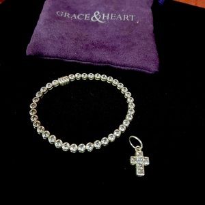 Grace & Heart Sterling Silver and Cubic Zirconia Tennis Bracelet & Charm